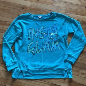 Juicy Couture turquoise sequin graphic “Insta Glam” sweatshirt. Large. New.